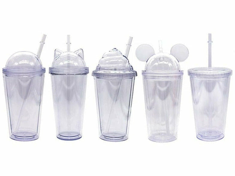 20oz Crystal Clear Plastic Cups With Dome lids and Paper Straws - For —  thatpaperstore