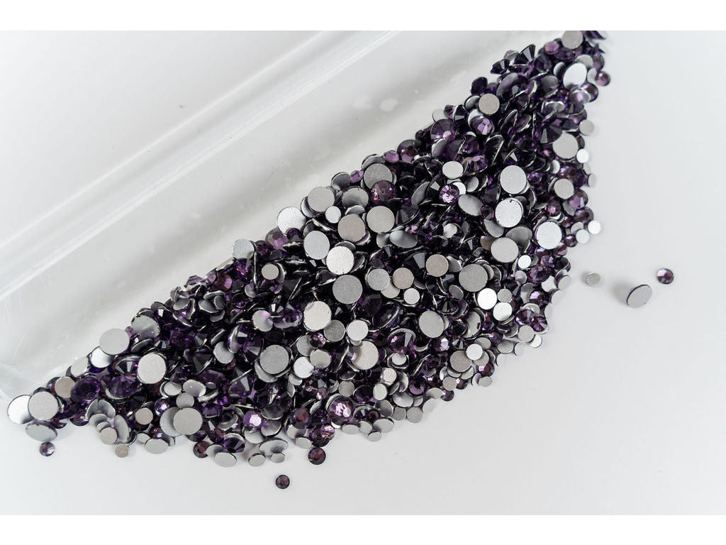 Violet Flatback Rhinestones; Mixed Size