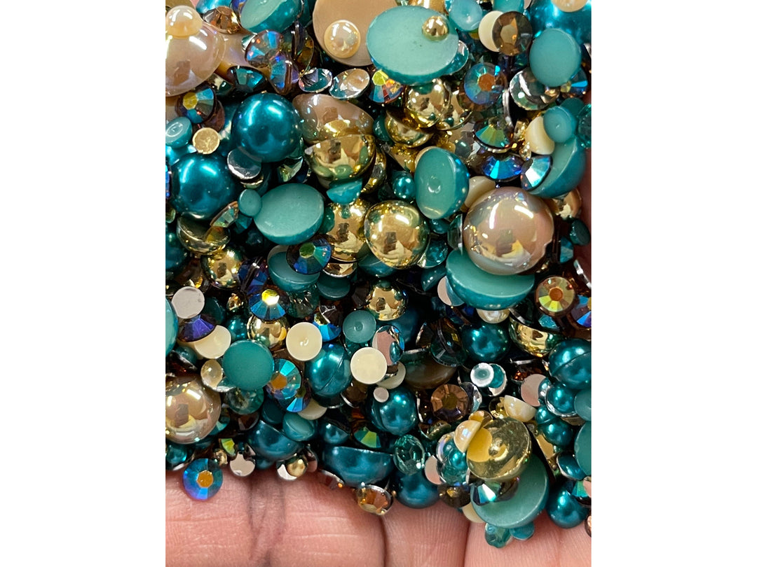 Teal Agate Mixed Pearl and Rhinestone Mix