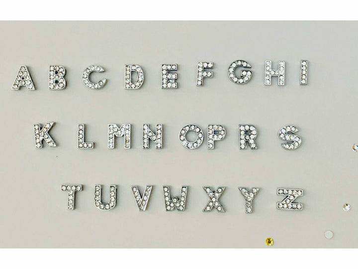 Statement Charms, Bling Clips, Silver Zinc Alloy Rhinestone Slider Charms, Alphabet Letters