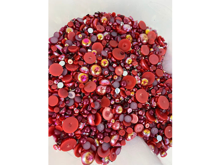 Raspberry Pearl and Rhinestone Mix