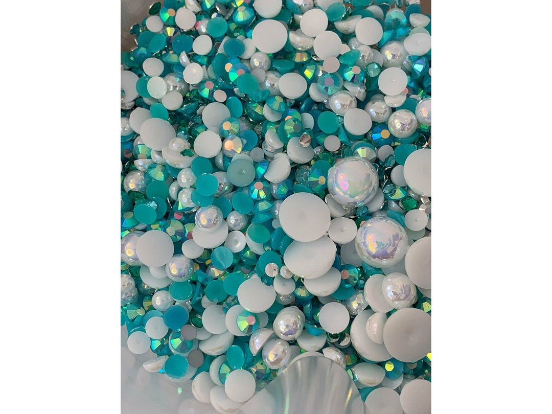 Aqua Velvet Pearl and Rhinestone Mix