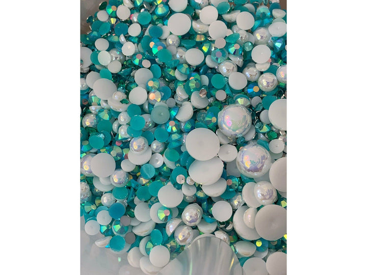 Aqua Velvet Pearl and Rhinestone Mix