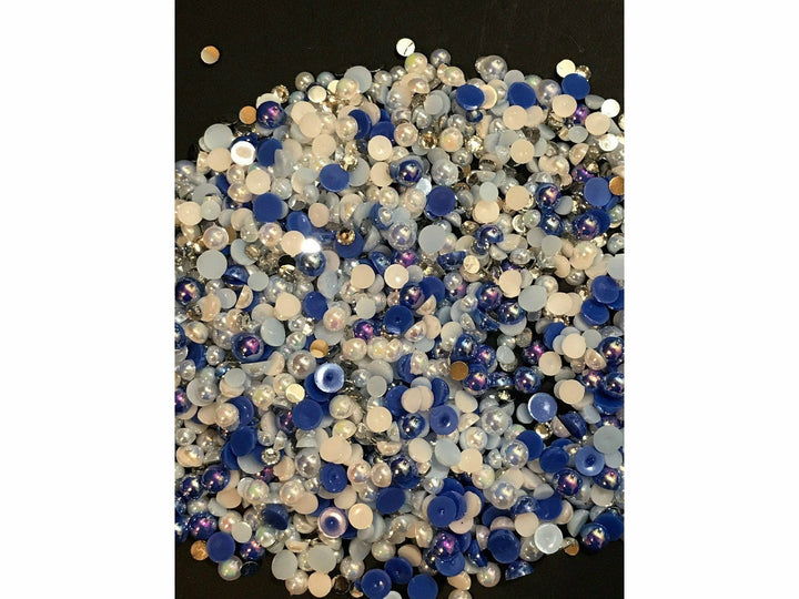 Misty Blue Pearls and Rhinestone Mix