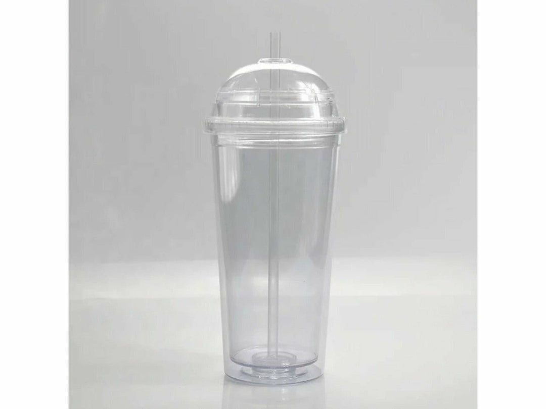Clear Tumbler With White & Beige Blobs and Black Florals, 18 Oz 