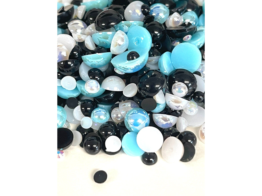 Waterfall Blue Pearl Mix, Flatback Pearls and Rhinestone Mix, Sizes Range  3MM-10MM, Flatback Jelly Resin, Faux Pearls Mix, Mixed Sizes
